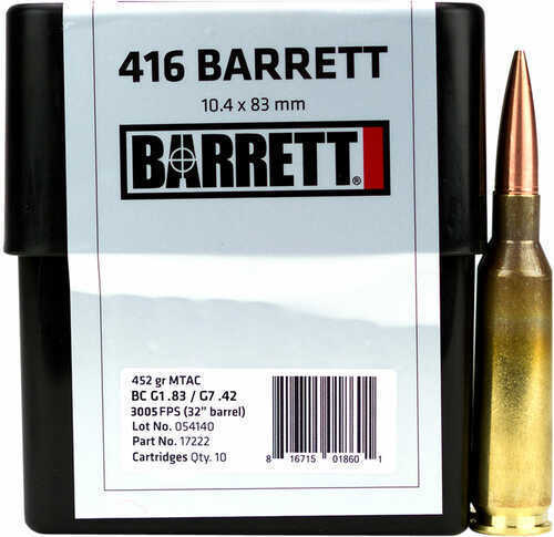 416 Barrett 10 Rounds Ammunition Firearms 452 Grain MTAC Cutting Edge Bullet